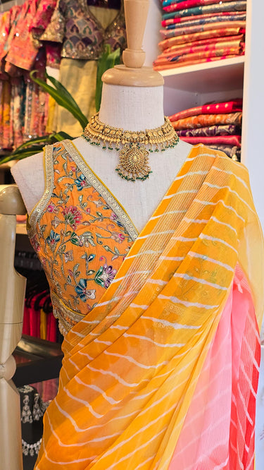 Chiffon Saree Raya with Dual Shade