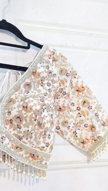 Multicolor Half Sleeves Blouse in White Base