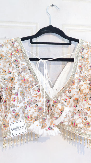 Multicolor Half Sleeves Blouse in White Base