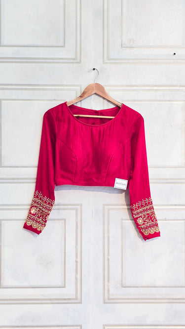 Vichitra Silk Handembroidered Full Sleeves Blouse in High Neckline