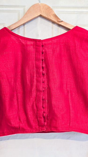 Vichitra Silk Handembroidered Full Sleeves Blouse in High Neckline