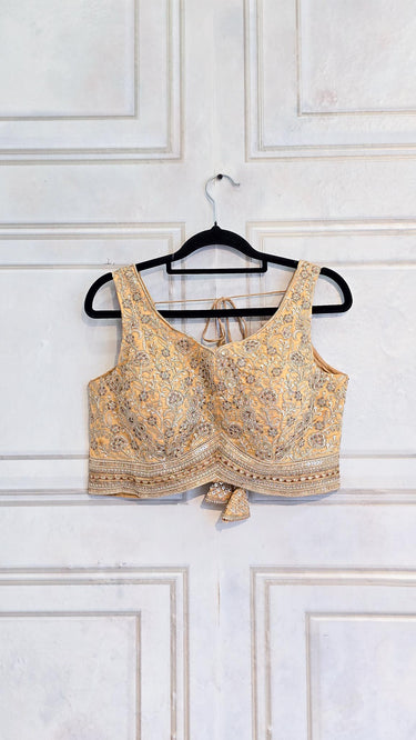 Golden Zariwork Sleeveless Floral Blouse