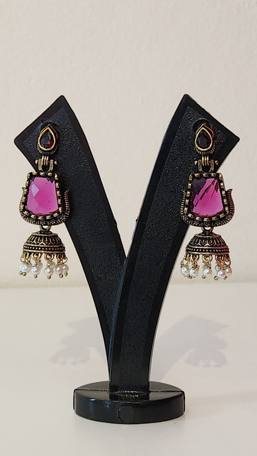 Antique gold Earrings Zeenat Pink