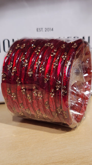 Red Glass Bangles with Swarovski Stone Estela