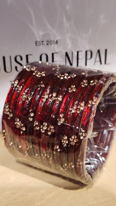 Maroon Glass Bangles with Swarovski Stone Elena