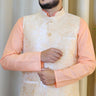 Beige and Peach Thread Embroidered Floral Nehru Jacket - House of Nepal