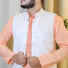 Peach and White Shimmer Embroidered Nehru Jacket - House of Nepal