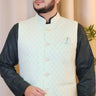 Mint Green Zari Embroidered Nehru Jacket - House of Nepal