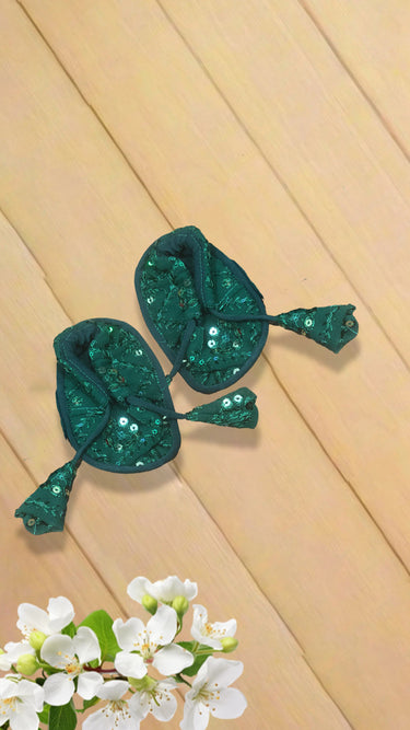 Green Pasni Frock for Baby Girl With Hair Band and Shoes