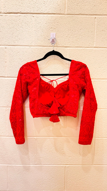 Red Full Sleeve Sweetheart Neck Chikankari Boutique Blouse