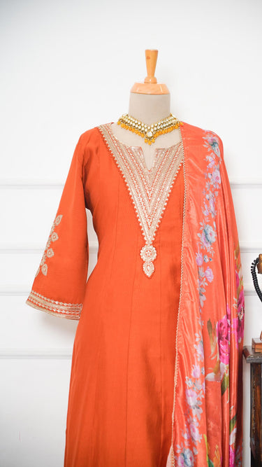 Zari Embroidered Anarkali Suit with Floral Shawl