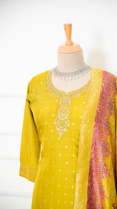 Lemon Green Butti Zari Embroidered Suit