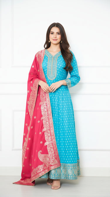 Butti Anarkali with Zari Embroidered Neckline