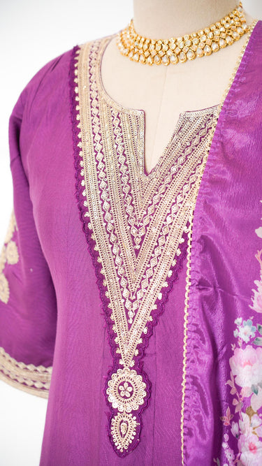 Zari Embroidered Anarkali Suit with Floral Shawl