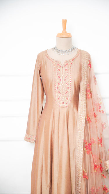 Zari Embroidered Anarkali Suit with Floral Shawl