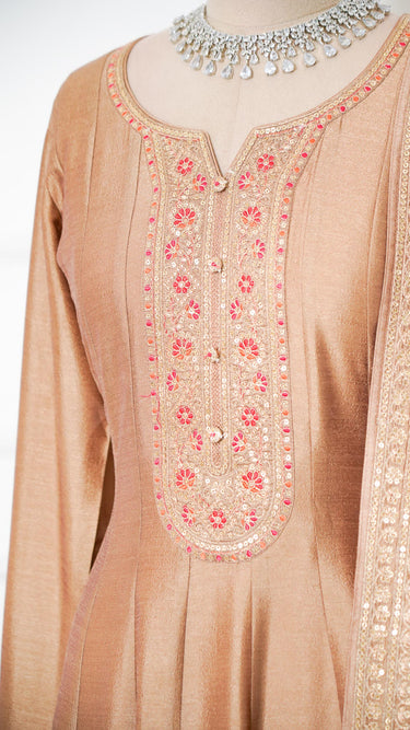 Zari Embroidered Anarkali Suit with Floral Shawl