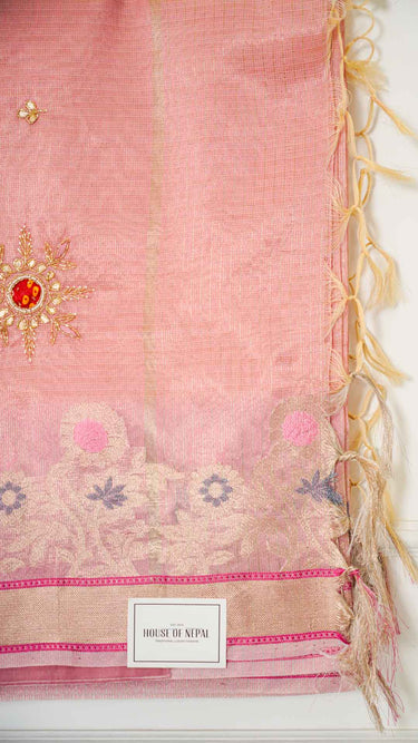 Cotton Bandhej Butti Handwork Saree