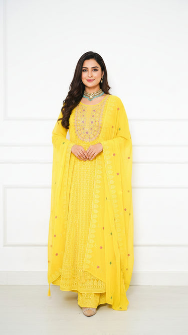 Chikankari Anarkali with Multithread and Mirror Neckline