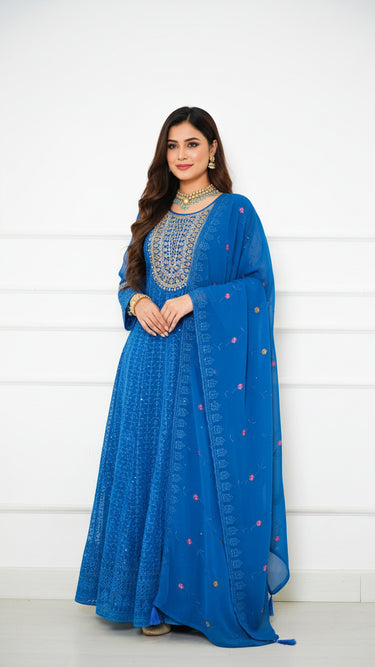 Chikankari Anarkali with Multithread and Mirror Neckline