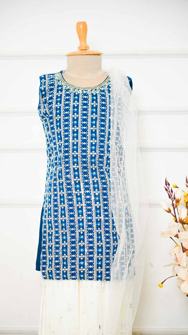 Navy Blue Kurti with Contrast Pants