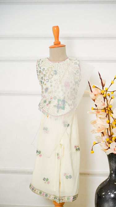 Cream Pastel Embroidered Top with Sarara Pants