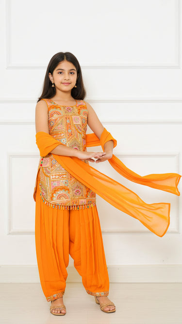 Multicolor Thread Embroidered Kurti Suit with Patiala Pants