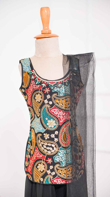 Georgette Kurta Palazzo Suit in Black