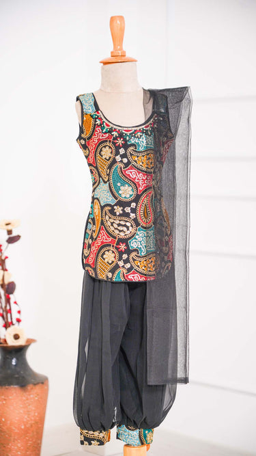Georgette Kurta Palazzo Suit in Black