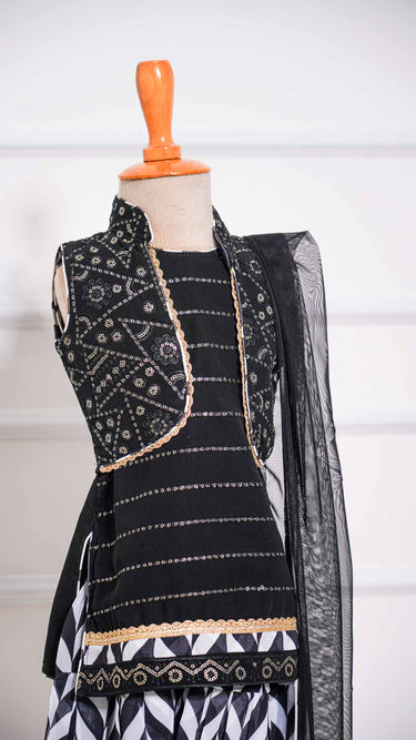 Georgette Kurta Salwar Jacket Suit in Black