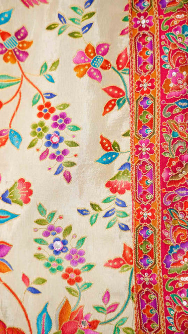 Dola Silk Position Print Multicolor Saree