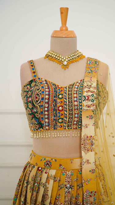 Position Print Multicolor Haldi Lehenga