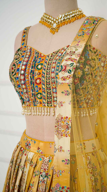 Position Print Multicolor Haldi Lehenga