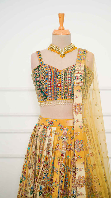 Position Print Multicolor Haldi Lehenga