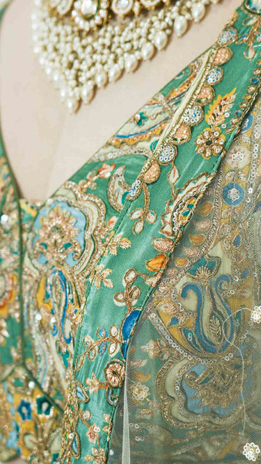 Aqua Green Paisley Crepe Lehenga