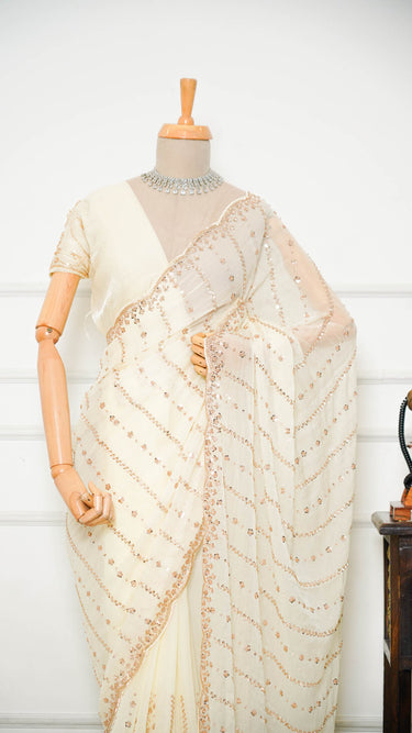 Fendi Cream Hand Embroidered Saree