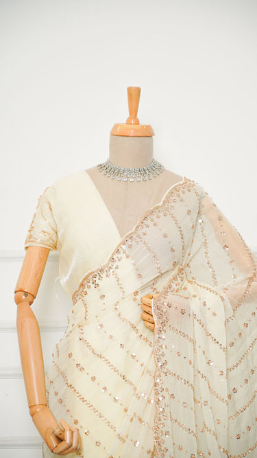 Fendi Cream Hand Embroidered Saree