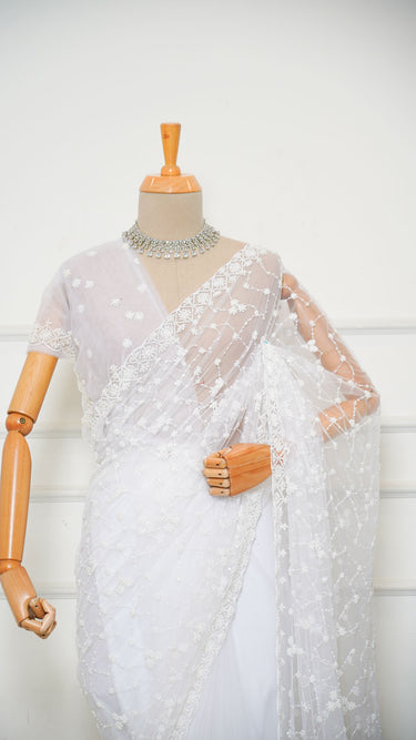 Net Handembroidered Beadwork Saree
