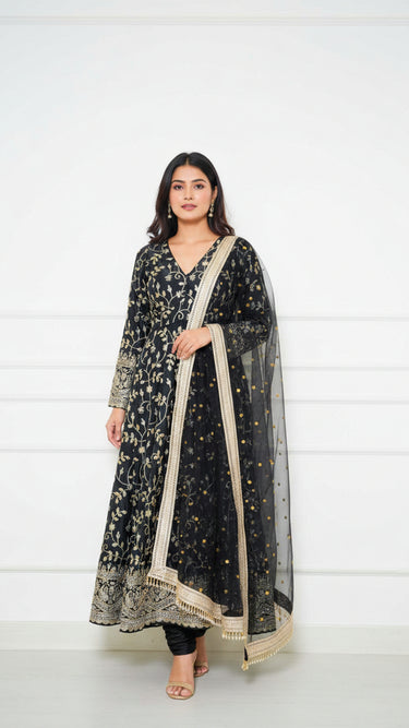 Floral Jaalwork Anarkali Suit in Fendi Silk