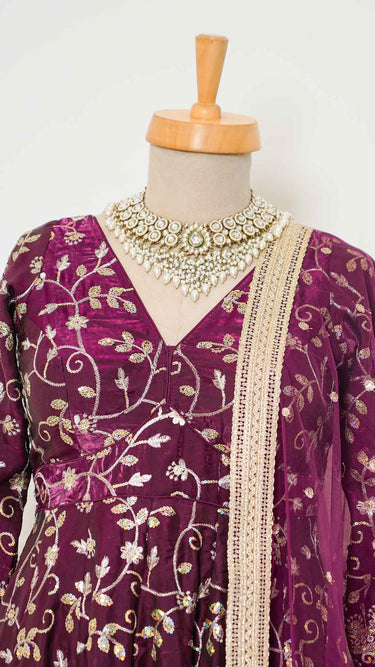 Floral Jaalwork Anarkali Suit in Fendi Silk