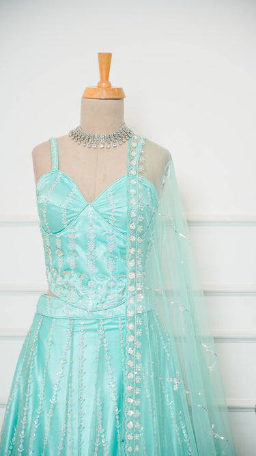Light Blue Handwork Corset Lehenga