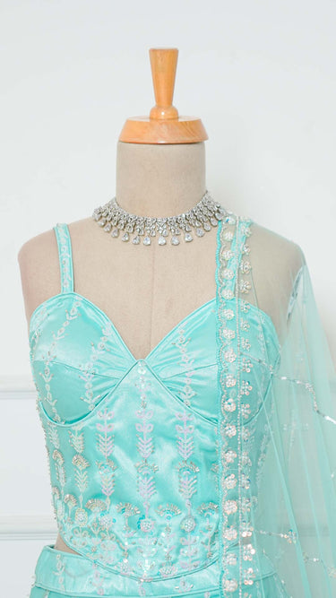 Light Blue Handwork Corset Lehenga