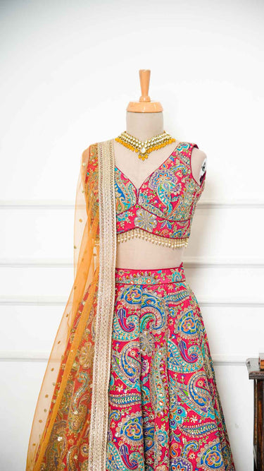 Hot Pink Paisley Crepe Lehenga
