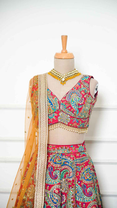 Hot Pink Paisley Crepe Lehenga