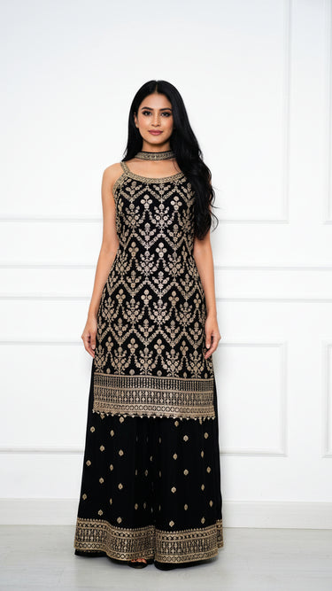 Sleeveless Gold Jaal Garara Suit Resha