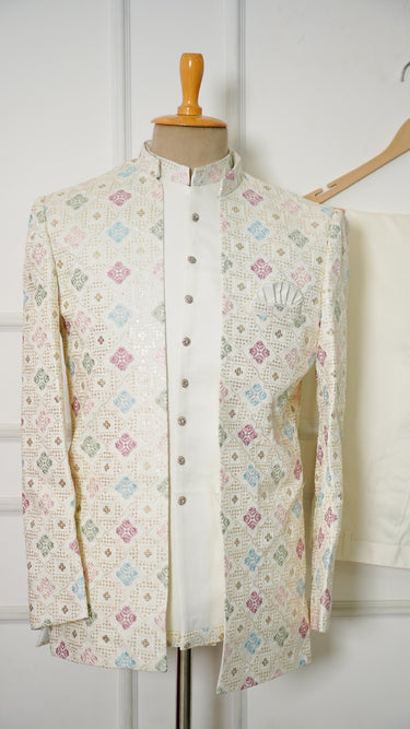 Men's Indo Western Pastel Chikankari Suit