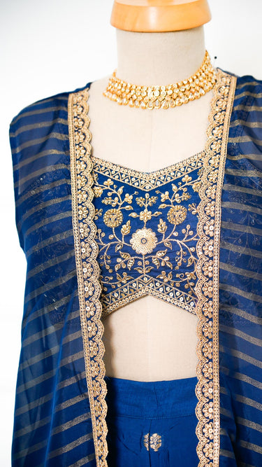 Zariwork Sleeveless Blouse with Outer Jacket and Sarara