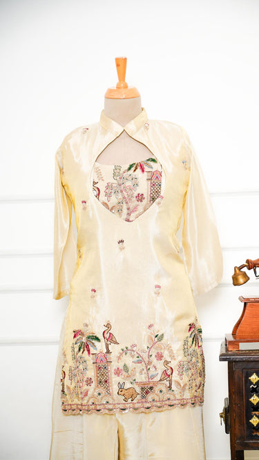 Cosmos Handembroidered Blouse with Outer Kurti and Sarara