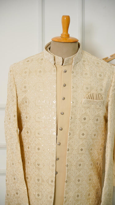 Men's Indo Western Gold Shrug Suit