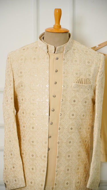 Men's Indo Western Gold Shrug Suit