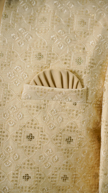 Men's Indo Western Gold Shrug Suit